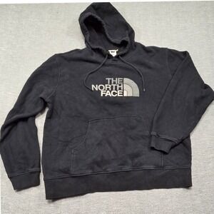 The North Face Mens XL Black Pullover Hoodie Big Logo Fleece Sweatshirt